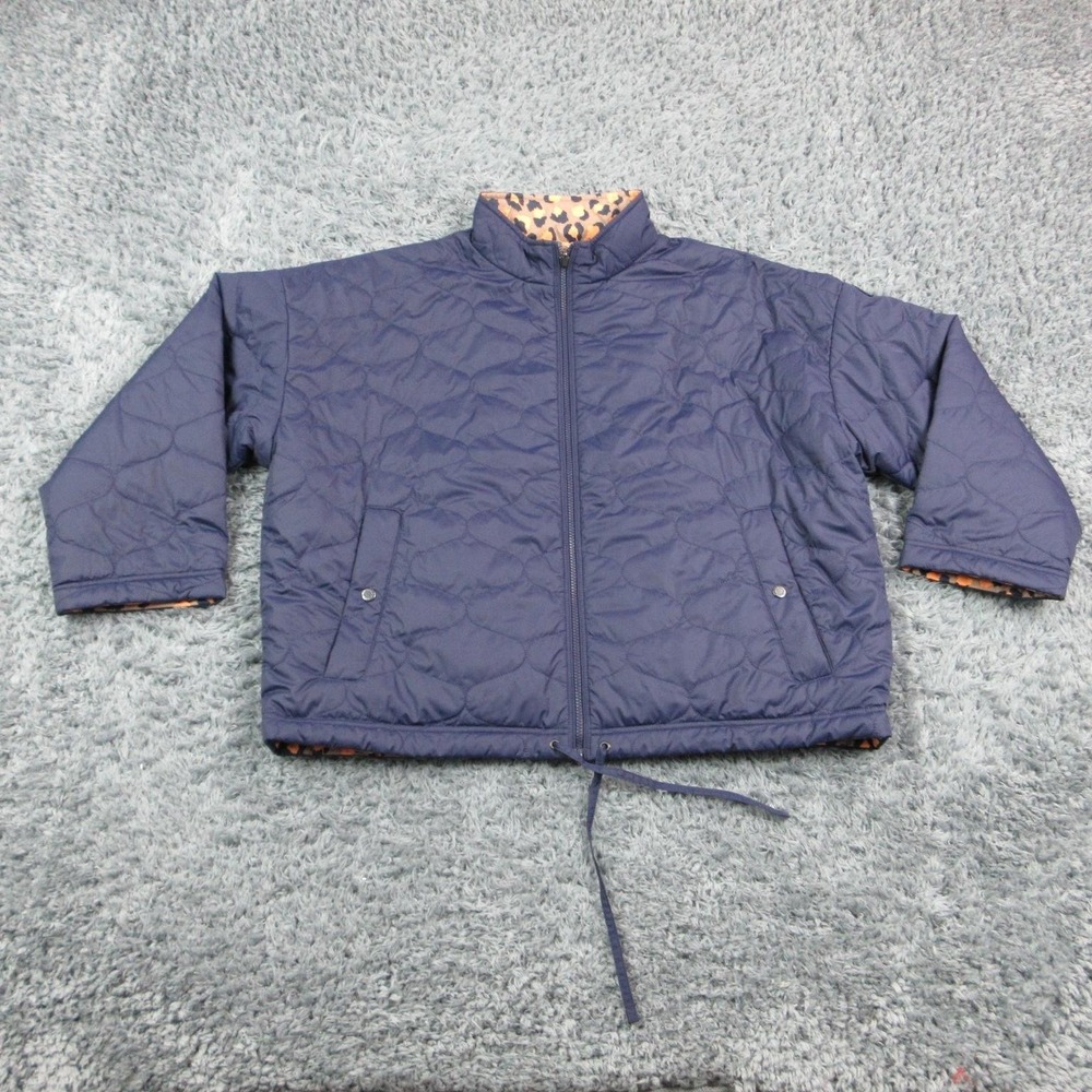Barbour Navy Quilted Jacket with Leopard Accent